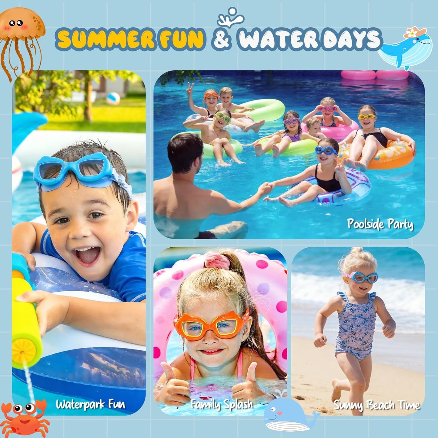 Skiennix Kids Swim Goggles - 2 Pack Anti-Fog UV Protection for Ages 3-10 | Easy Clip Design