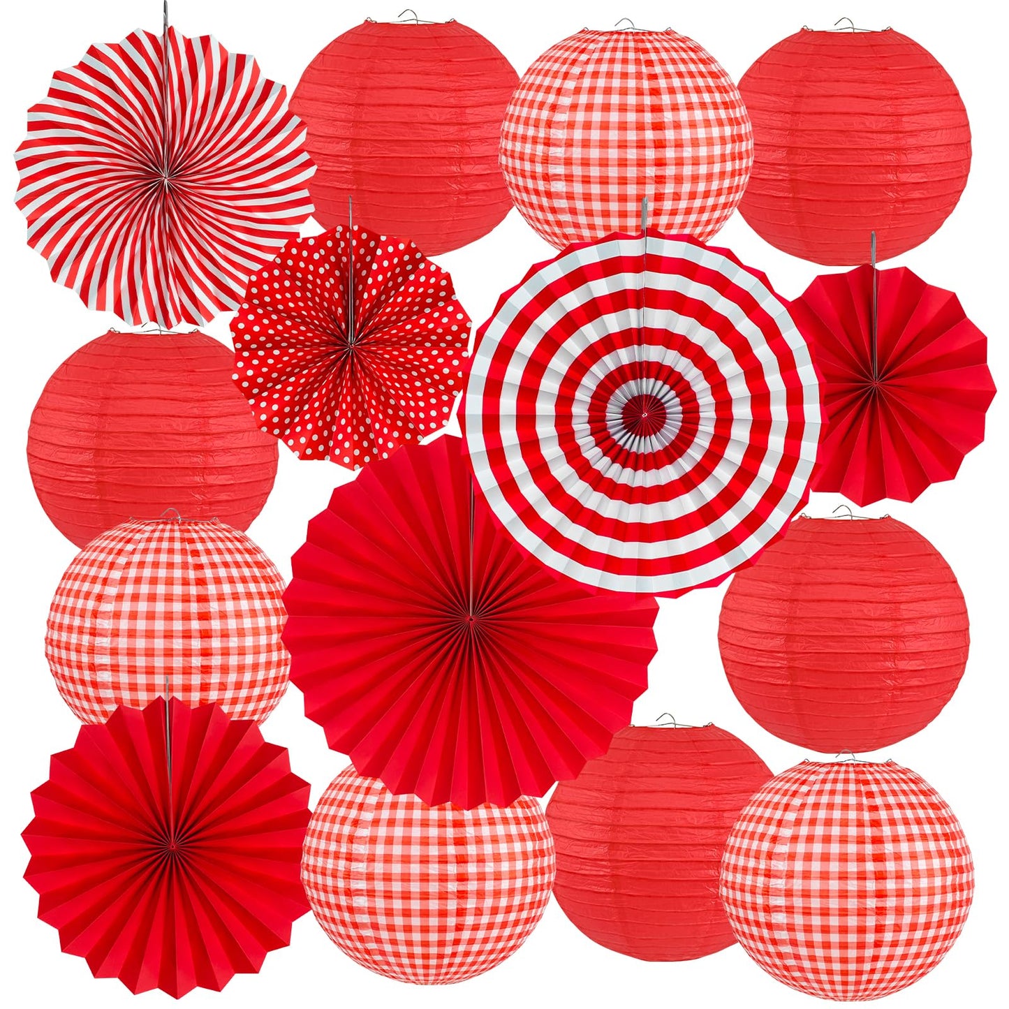 Peywot 15Pcs Red Party Decorations Supplies Set, Hanging Red Paper Lanterns Paper Fans for Home Decor Birthday Wedding Graduation Picnic BBQ Baby Shower Pizza Party