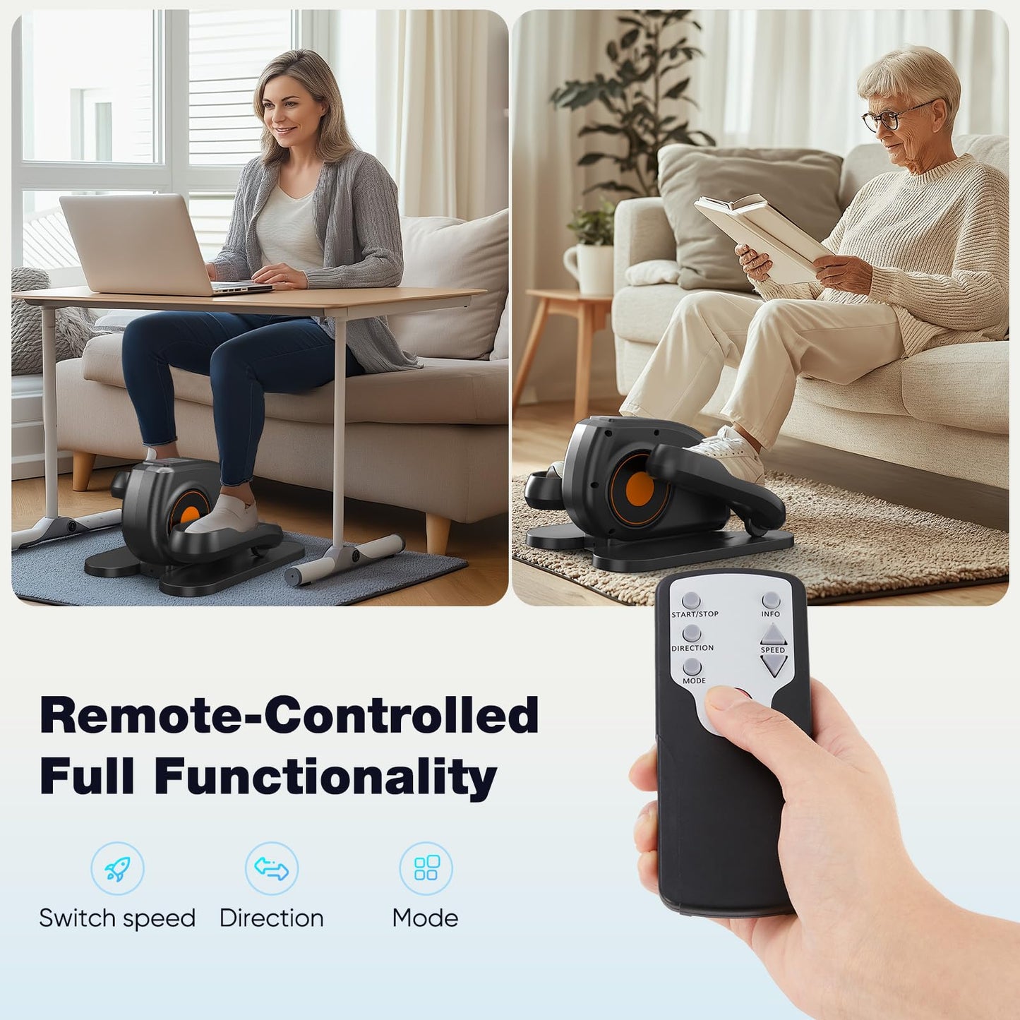 NEWBULIG Electric Seated Pedal Exerciser, Under Desk Elliptical Machine for Seniors, Quiet Portable Ellipse Leg Exerciser As Seen On TV with Remote Control, 12 Adjustable Speeds