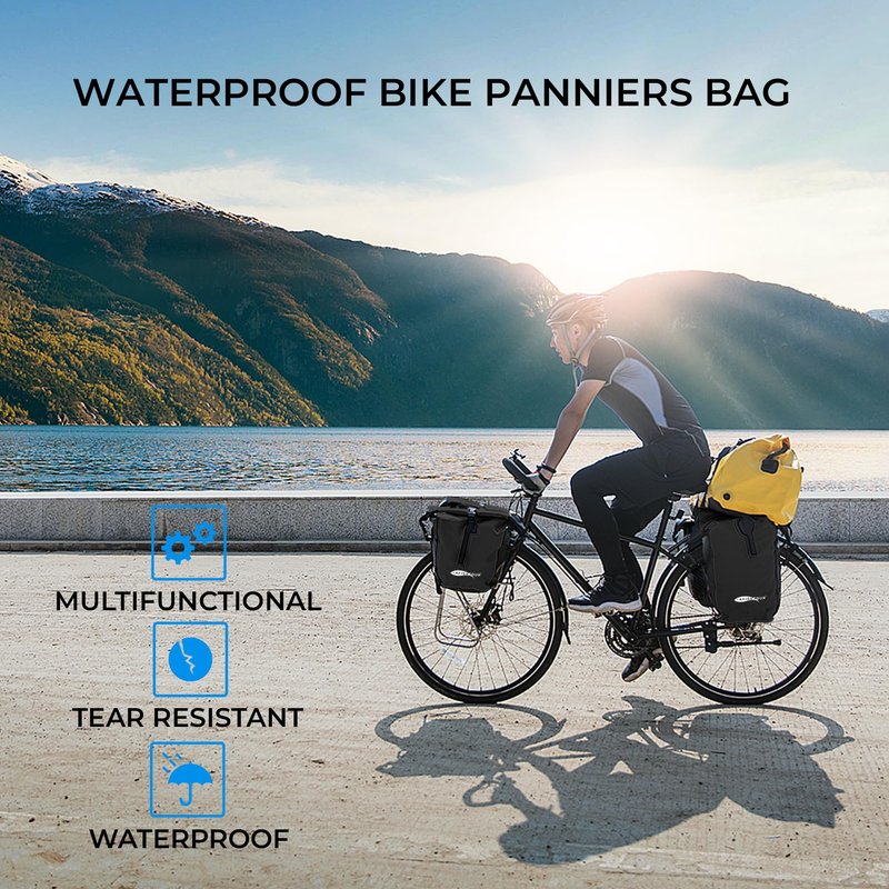 AFISHTOUR Waterproof Bike Pannier - 15L Saddle Bag for Bicycles Rear Rack - Bike Bag for Grocery, Laptop (Black, 1 PCS)