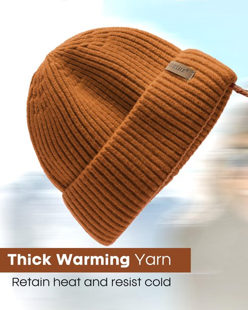 FURTALK Fisherman Beanie for Men Women Sytlish Short Cuff Knittet Watch Cap Winter Hats Brown