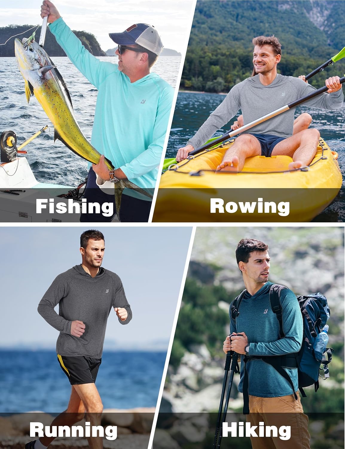 Roadbox Men's Fishing Shirt - UPF 50+ Long Sleeve UV Sun Protection Hoodie | Quick Dry Rash Guard