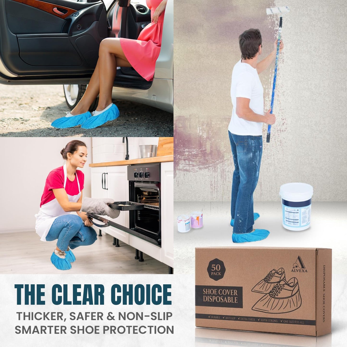 Alvexa Shoe Covers Disposable Non-Slip, Large 50 Count, Premium Cloth Boot Covers, Slip-Resistant, Durable, Breathable, Non-Toxic, Recyclable booties for shoes covers – Fits Men 11/Women 13 – Blue