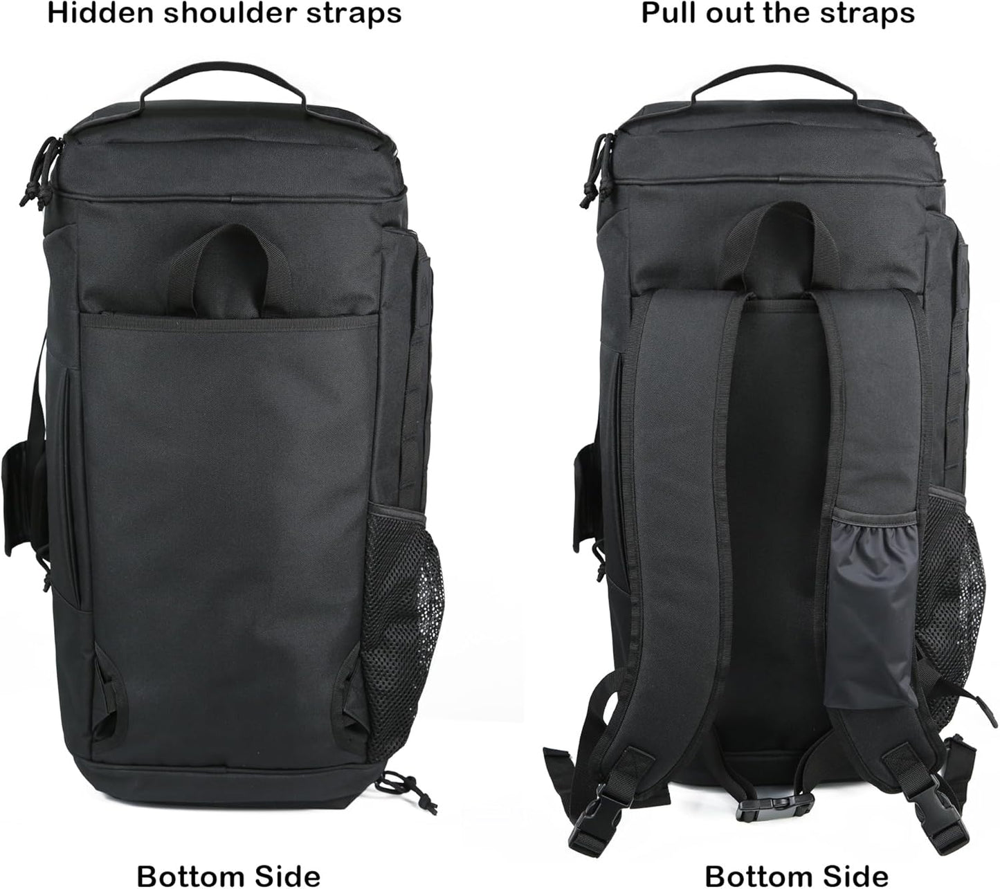 Military Duffle Backpack by Gym Bag - Heavy Duty Travel Weekender with Shoe Compartment | 60L Capacity