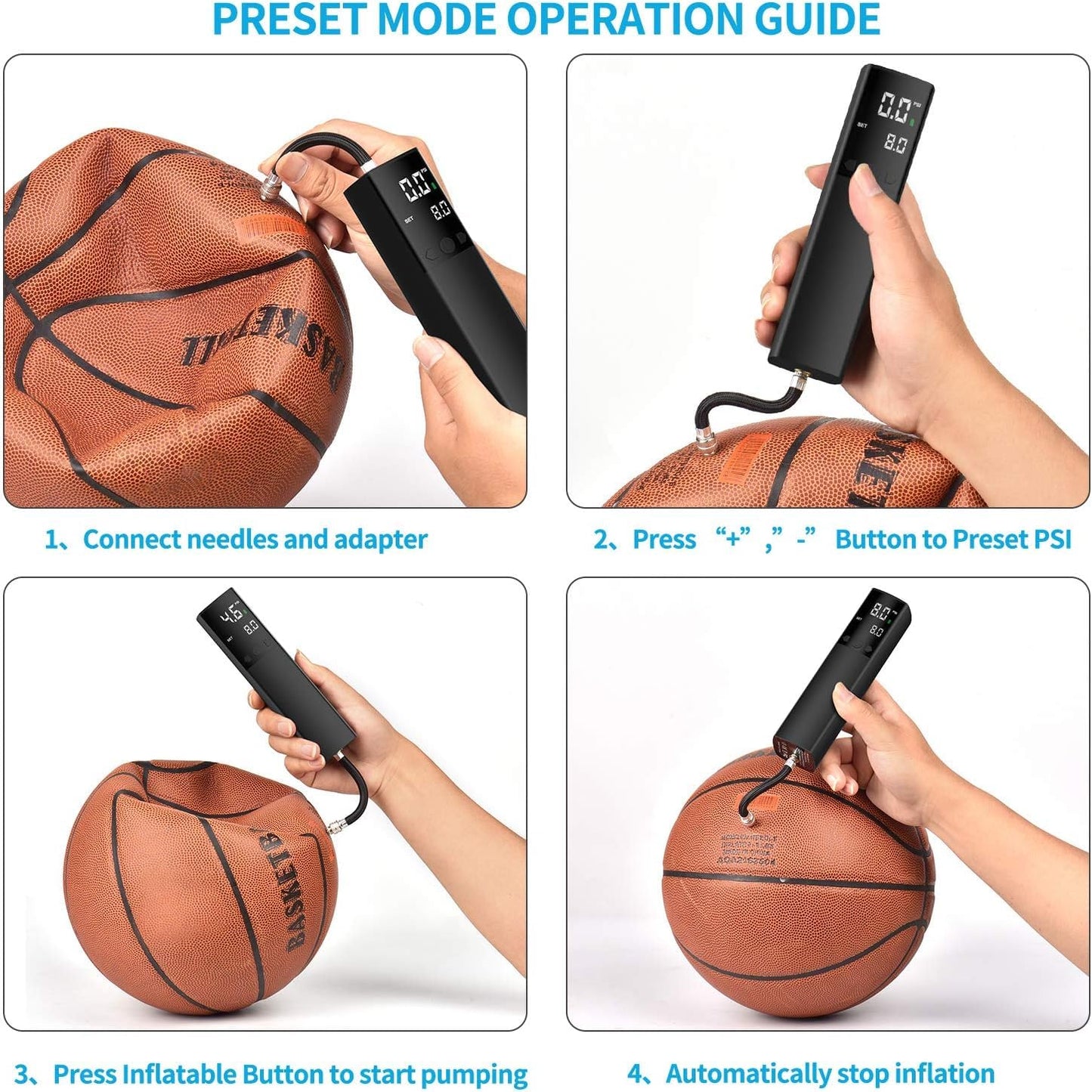 Electric Ball Pump for Sports Balls, Basketball Pump with Gauge and LCD