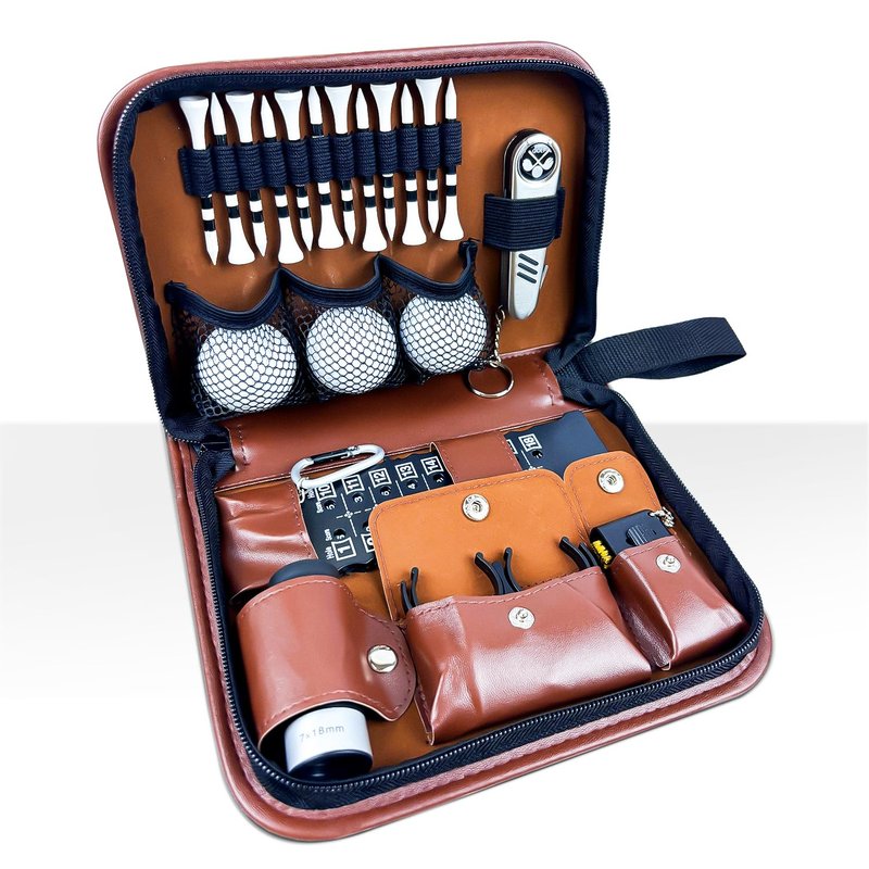 SANTA CASA Golf Gift Set - Complete Golfing Accessories for Men & Women, Dad, with 3 Golf Balls, Bag Case, Rangefinder, Tees, Brush, Divot Knife, Scorer & Ball Clamp, Essentials Golf Accessories
