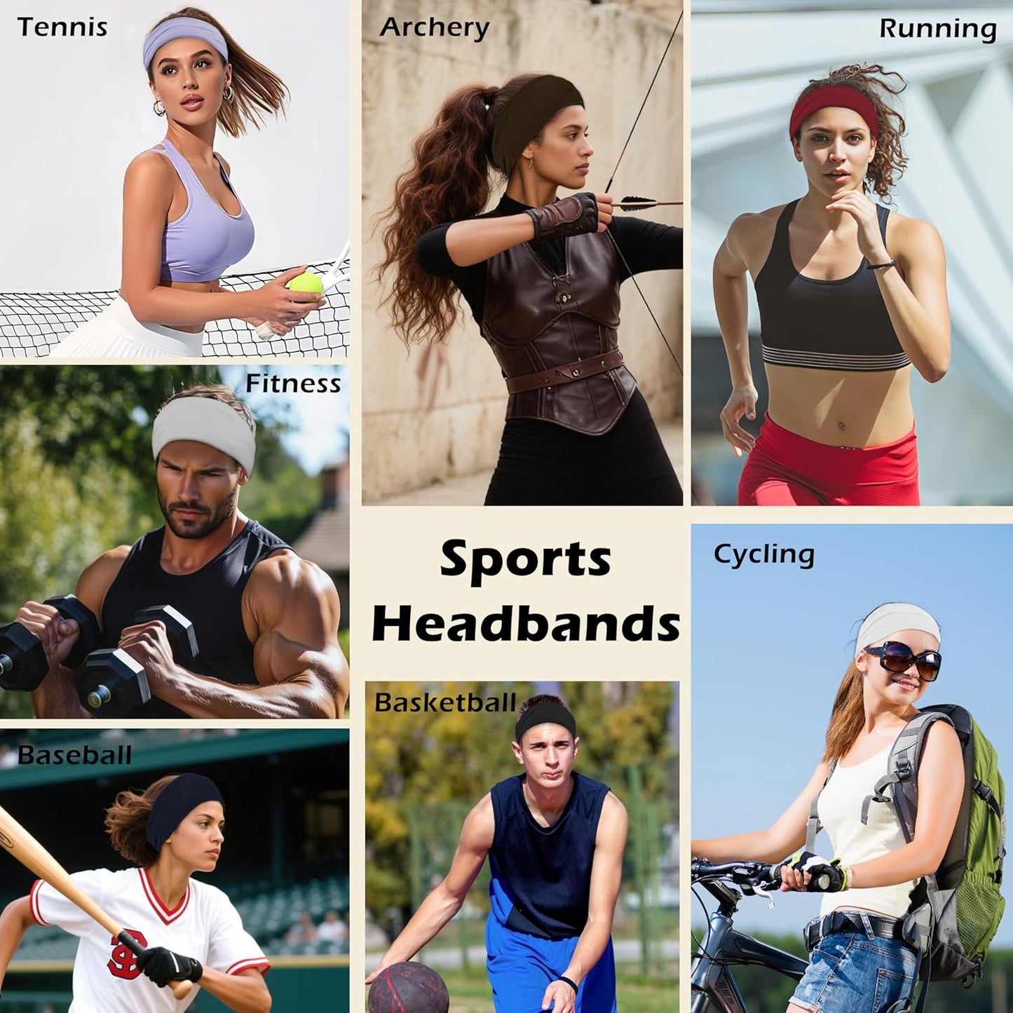 Skiennix 12PCS Wide Sports Headbands - Soft, Non-Slip Design for Running, Yoga & Daily Use