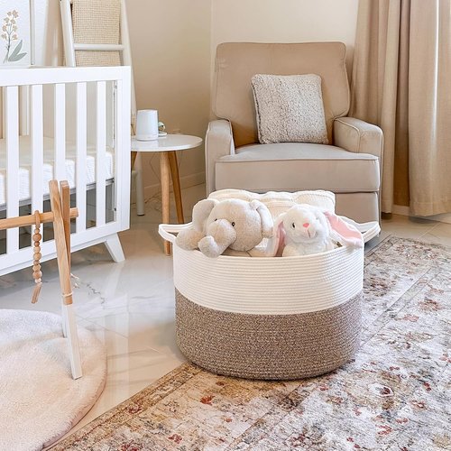 INDRESSME Storage Basket - XXXLarge Woven Cotton Rope Organizer with Handle | 21.7" x 21.7" x 13.8" for Toys and Pillows