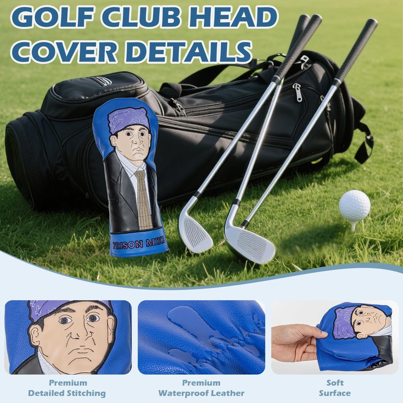 The Office Golf Head Covers, Office Merchandise Golf Club Driver Headcovers, Embroidery Leather Design, Prison Mike Inspired Gifts for Men, Father, Dad, Boyfriend