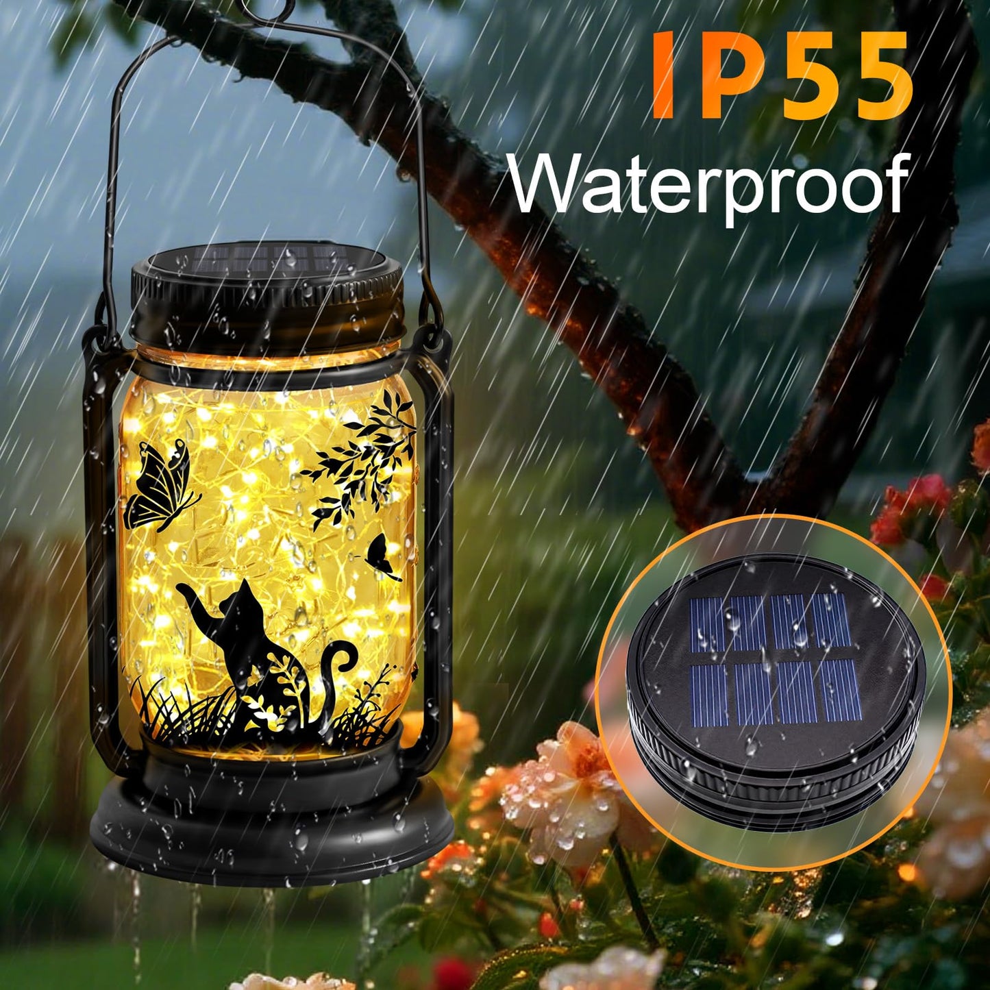 2 Pack Solar Light Replacement Top, Replacement Solar Light Parts for Mason Jar Lantern,Outdoor Decorative Waterproof Table Fairy Lights for Patio Yard Lawn Tree