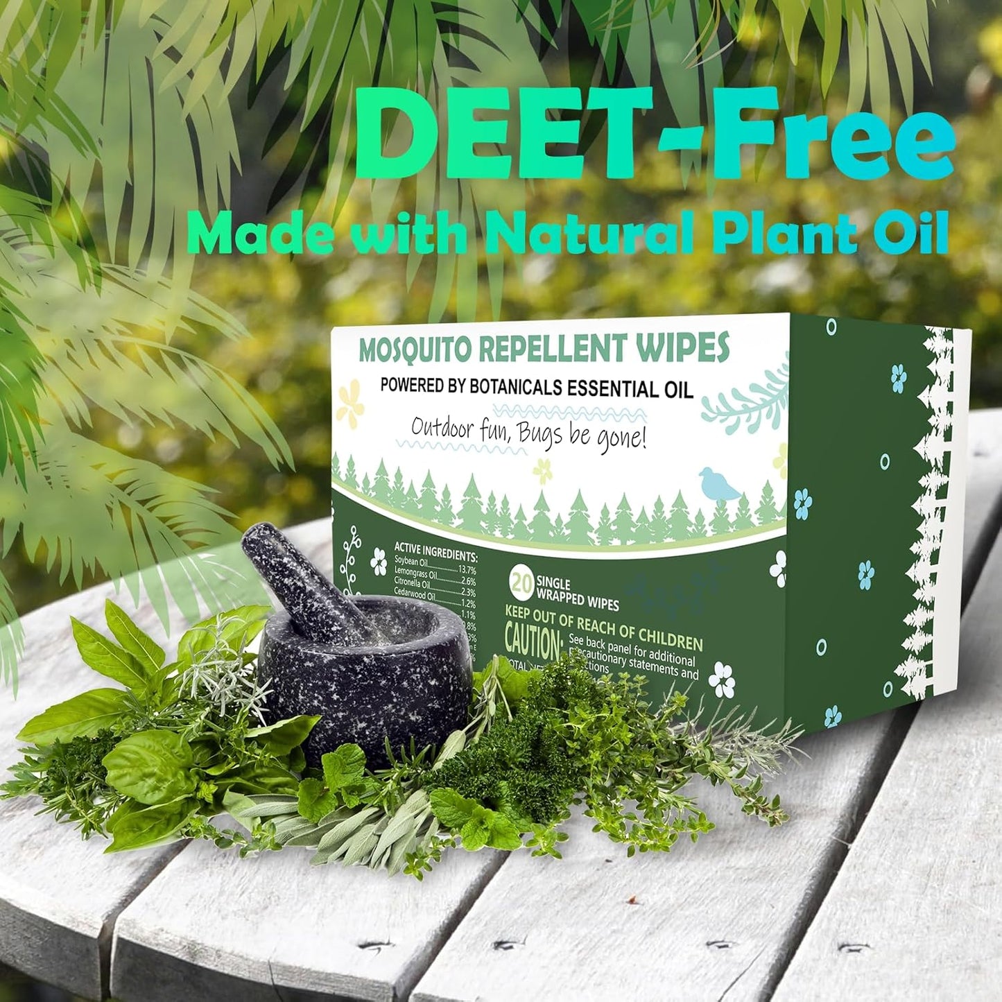 Natural Mosquito Repellent Wipes - DEET-Free Insect Protection | Easy to Use, Travel-Sized, 40 Packs