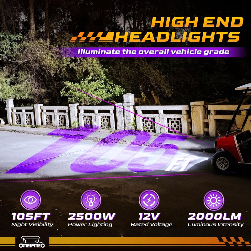 Club Car DS LED Headlight Kit, High Brightness Golf Cart Modified Headlights, 12V Golf Cart Head lights for Club Car DS 1993-UP Gas&Electric Golf Carts, Street Legal, Non-OEM, Cutout Required