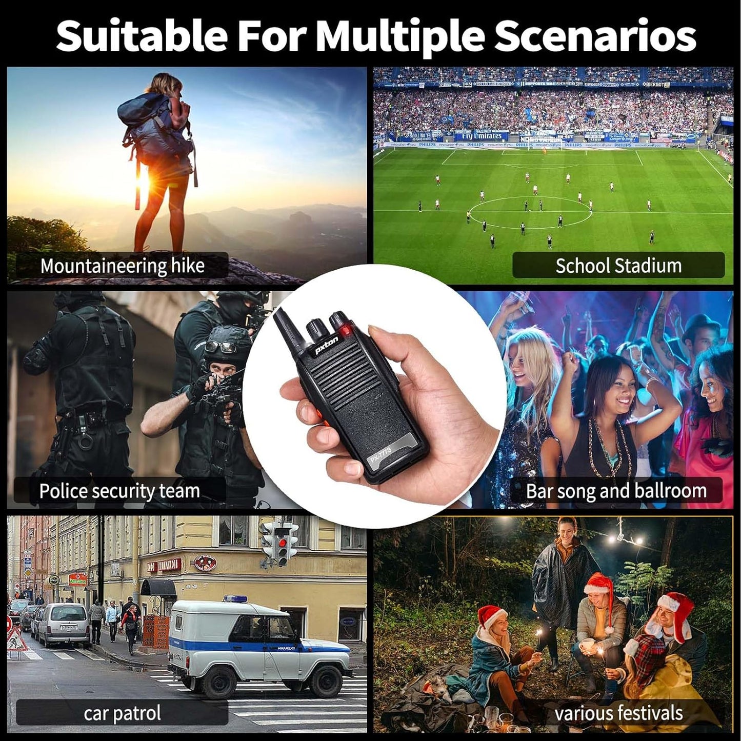 Pxton 777S & 888S Walkie Talkies - Long Range Rechargeable Two-Way Radios with Earpieces | 8 Pack
