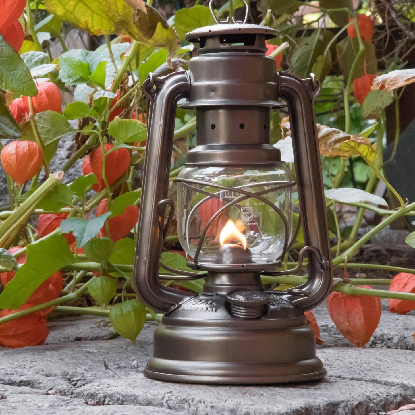 Feuerhand Outdoor Kerosene Fuel Lantern, German Made Weather Resistant Baby Special 276 Galvanized Hurricane Lamp for Camping or Patio, 10 Inches, Bronze