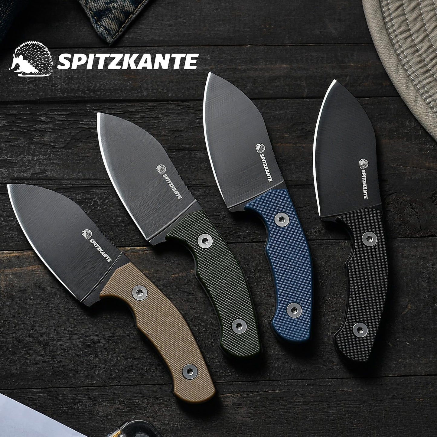SPITZKANTE P-DA Neck Knife with Sheath and Necklace, EDC Fixed Blade Knife with 2.8" 5Cr14MoV Stainless Steel, Black Handle for Outdoor Use