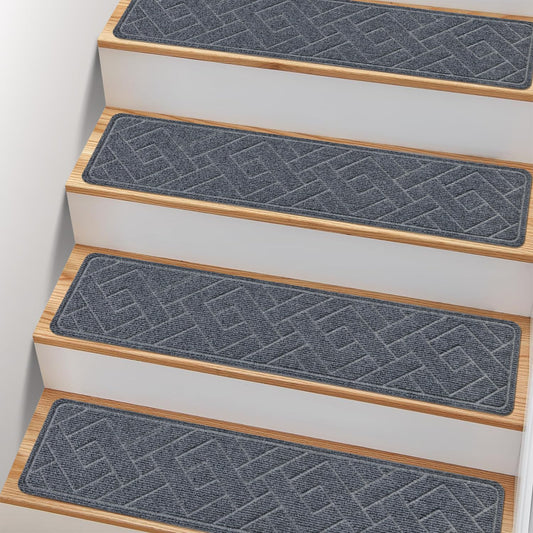 Non-Slip Stair Treads for Wood Steps - 15 Pack 8" x 30" Carpet Treads with Reusable Adhesive for Kids, Elders & Pets