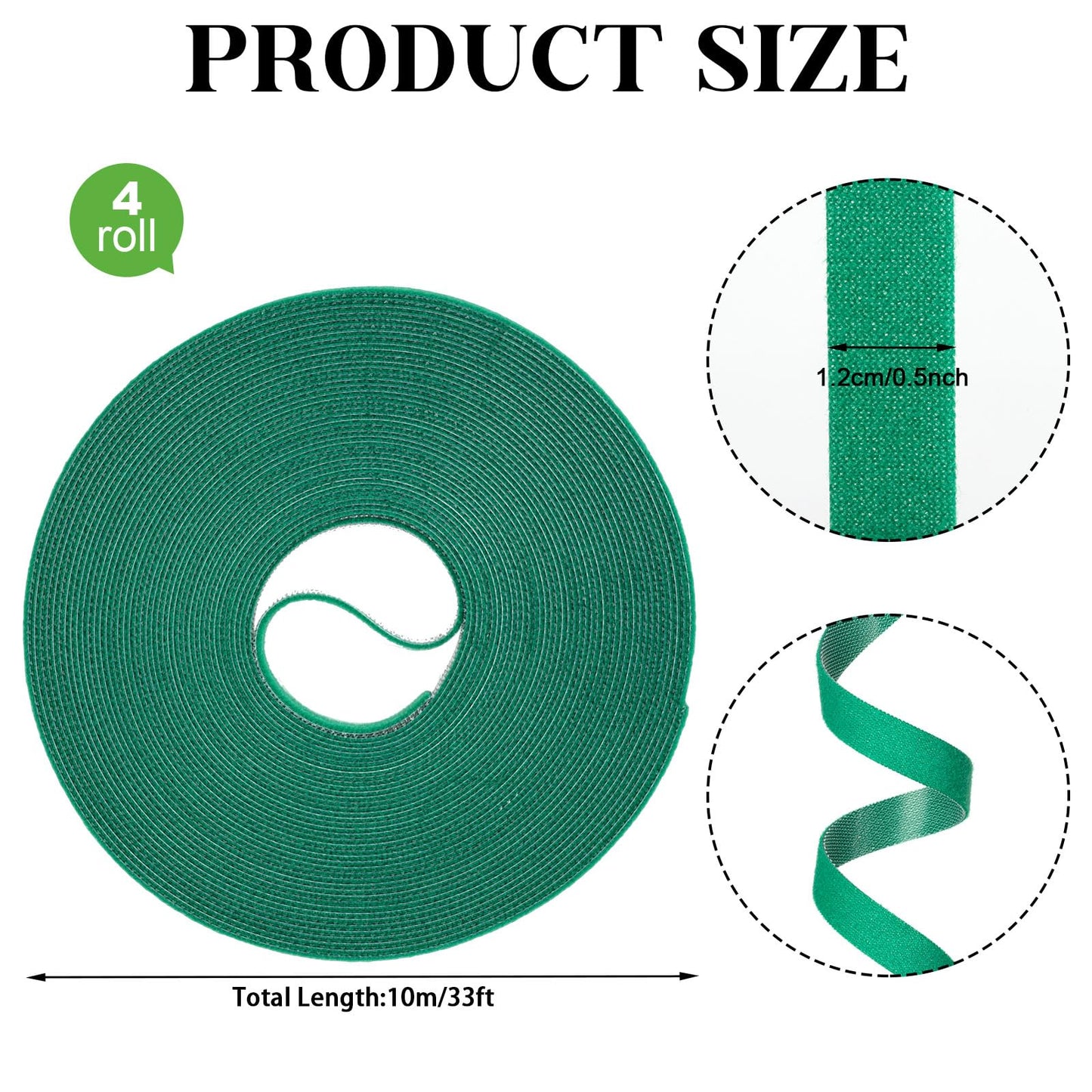 GCTWFYK 4 Roll Plant Ties Garden Tape, 131 Ft Green Plant Ties for Climbing Plants, 1/2‘’ Twist Ties for Plants, Reusable Nylon Plant Support Gardening Tape for Growing,Home,Office