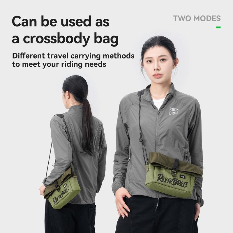 ROCKBROS Folding Bike Handlebar & Shoulder Bag – Universal Hook-and-loop fastener Mount, Convertible Front Crossbody Bag for Commuting, Cycling & Daily Rides