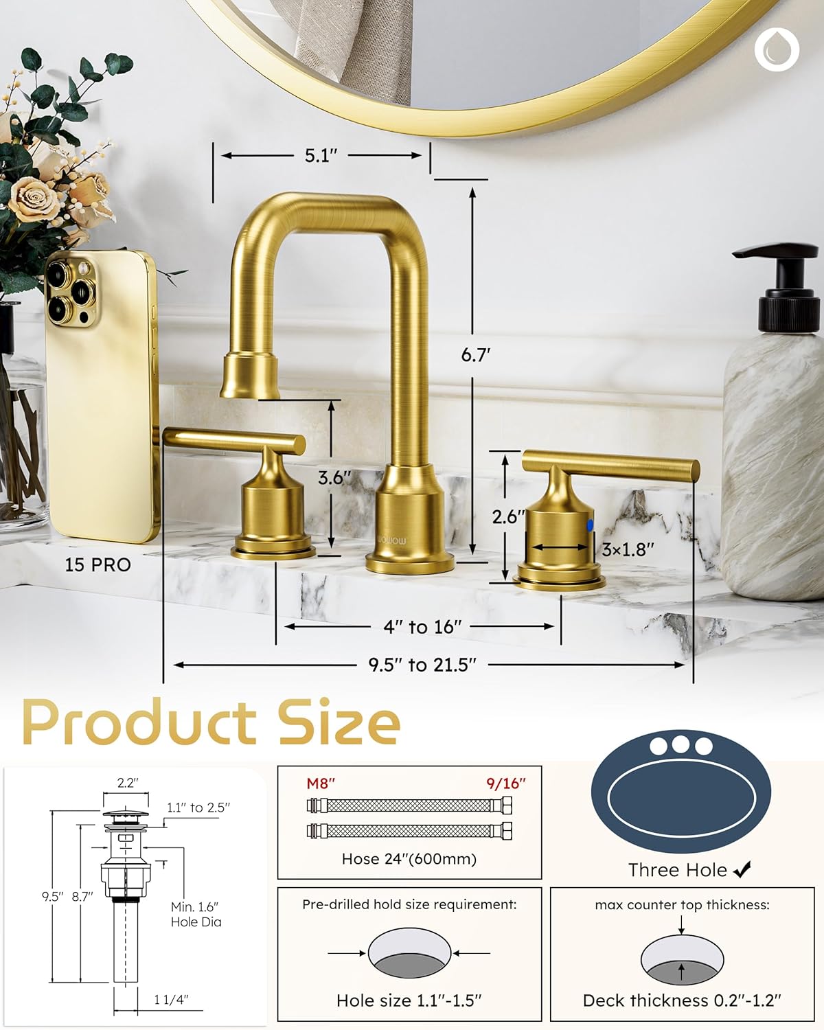 Brushed Nickel 8-Inch Widespread Bathroom Faucet with 360° Swivel Spout - Modern 2 Handle Lavatory Sink Fixture