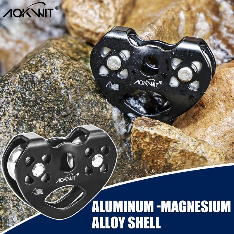 Zip Line Pulley 8-13mm Climbing Pulley Cable Rope Durable Aluminum Stainless Steel Roller Double Tandem Speed Dual Pulley 25KN for Backyard Zipline Hauling Rigging Mountaineering Rescue Climbing Gear