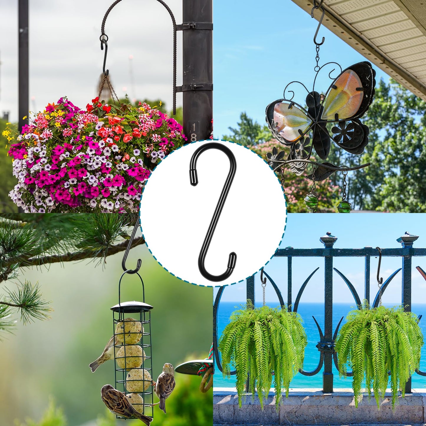 samhard 12 Pack 6 Inch Heavy Duty S Hooks for Hanging Plants Indoor & Outdoor - Rust-Resistant Metal Plant Hanger Hooks with Vinyl Coated, Sturdy Garden Hook for Baskets, Potted, Bird Feeders