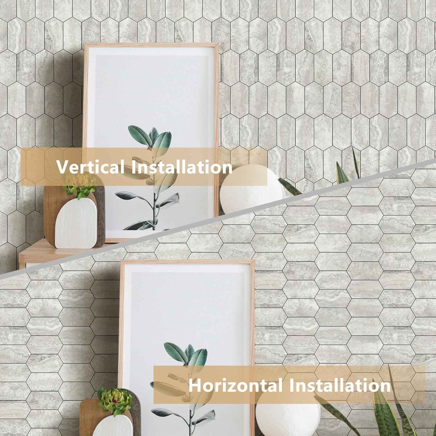 Glossy Wood Grain Peel and Stick Backsplash Tile - 10 Sheets Hexagon Mosaic for Kitchen & Bathroom, 12.4 x 12 Inch