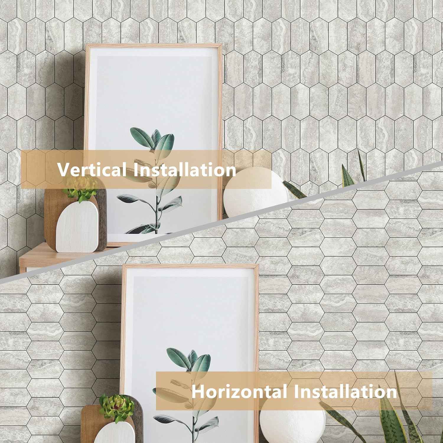 Glossy Wood Grain Peel and Stick Backsplash Tile - 10 Sheets Hexagon Mosaic for Kitchen & Bathroom, 12.4 x 12 Inch