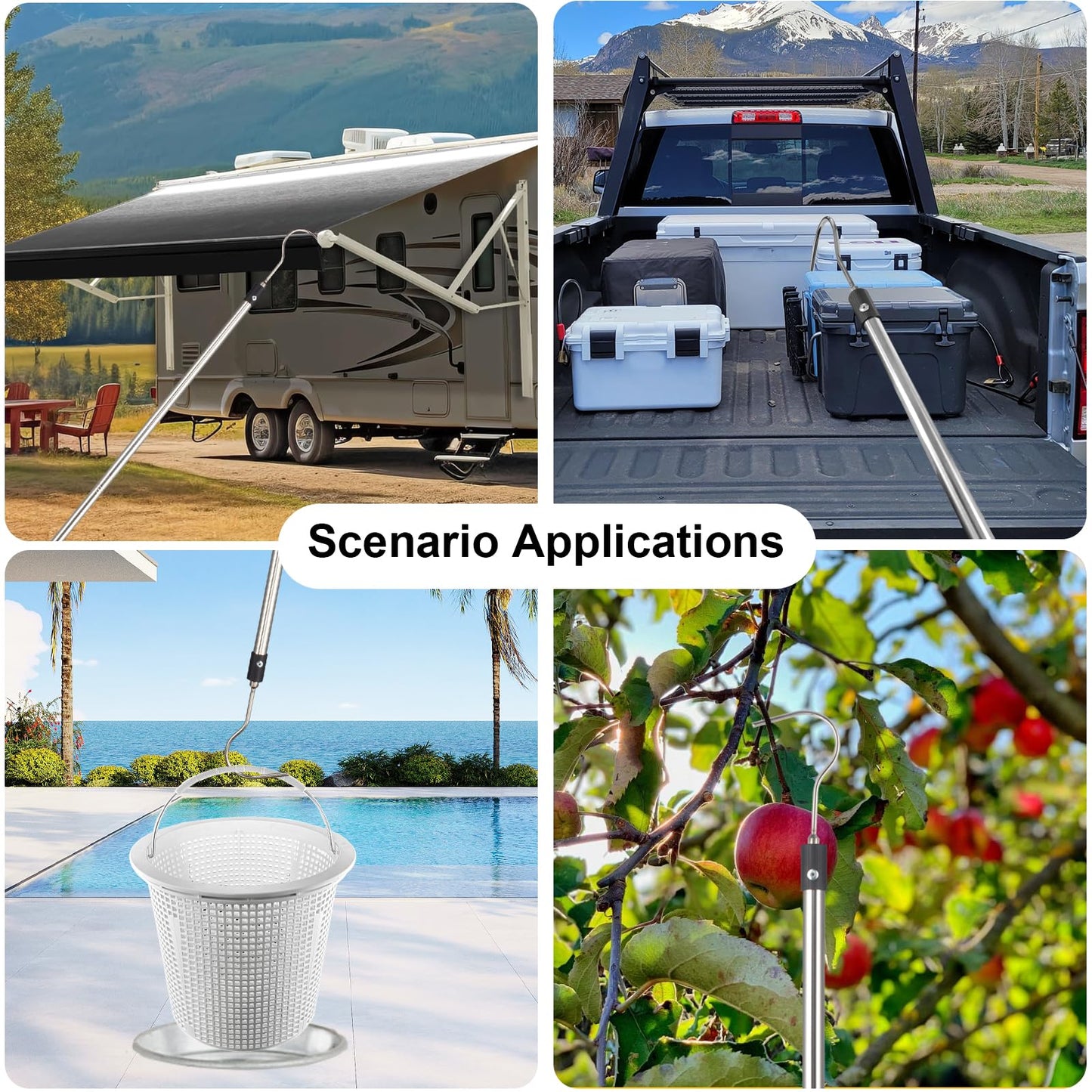 Gzlozak Attic Pull Down Hook, 36" to 64" Attic Ladder Pull Cord Heavy Duty Cord Replacement for Attic Door Awning Pull Rod Garage Doors Stainless Steel with Comfort Sponge Grip Silver