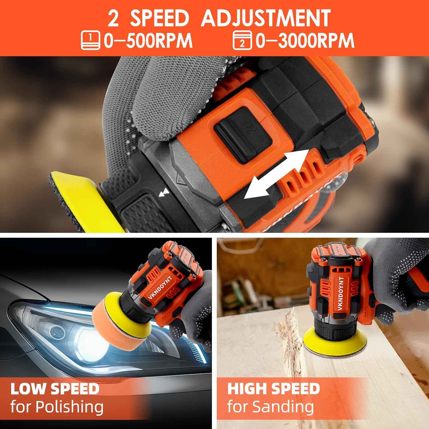 3-Inch Brushless Cordless Polisher & Sander Kit with 31 Accessories - 2 Speed (0-500/3000 RPM), 3.0Ah Battery for Car Detailing
