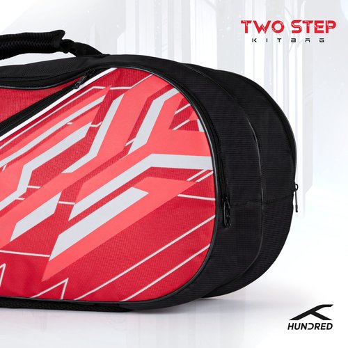 HUNDRED Two Step Badminton and Tennis Racquet Kit Bag | Size: Medium | Material: Polyester | 2 Compartments | Front Zipper Pocket | Padded Back Straps | Easy-Carry Handle | Red (6in1)