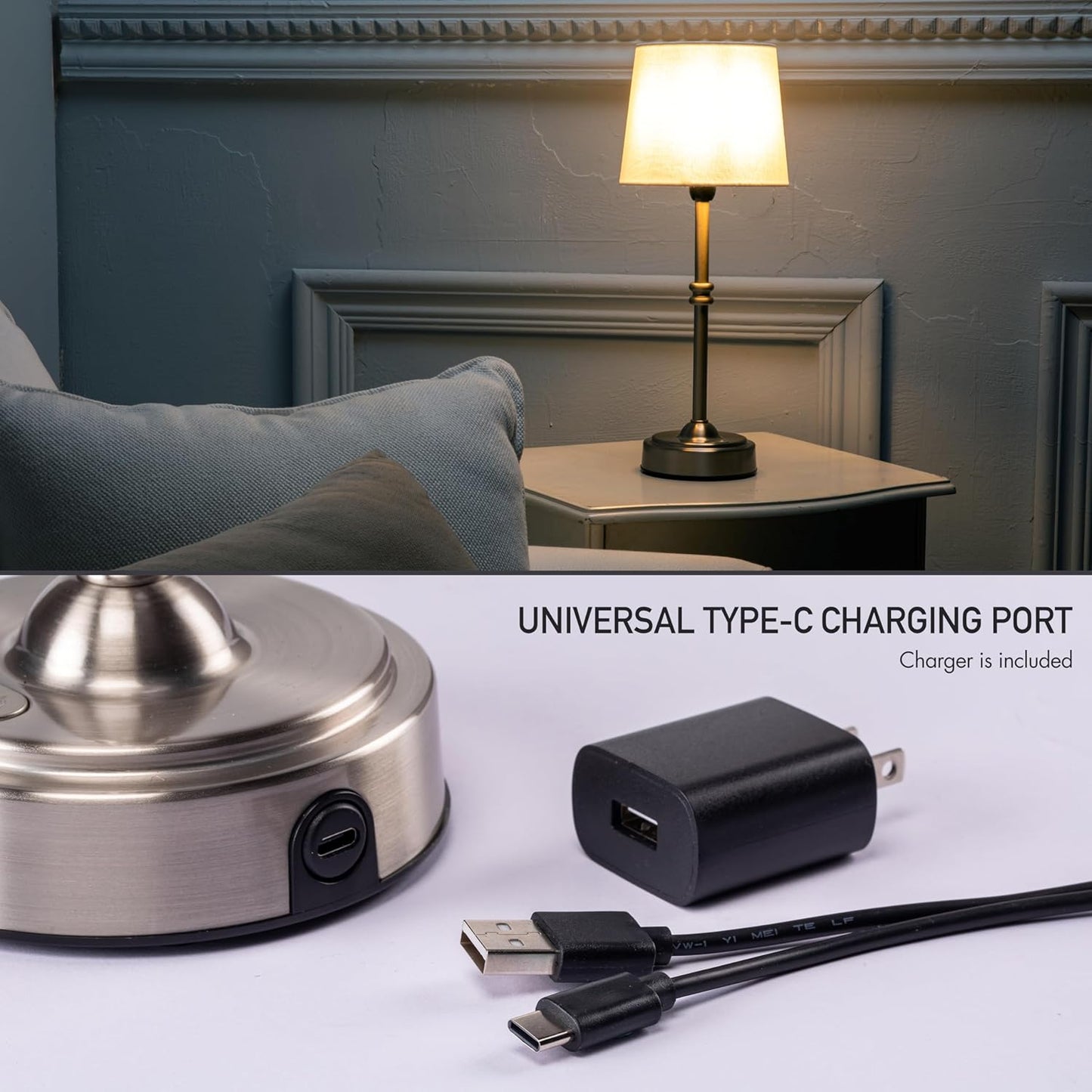 Cordless LED Table Lamp with Dimmer - O’Bright Seraph, Rechargeable Battery, 3-Level Brightness, Perfect for Patio & Bedside