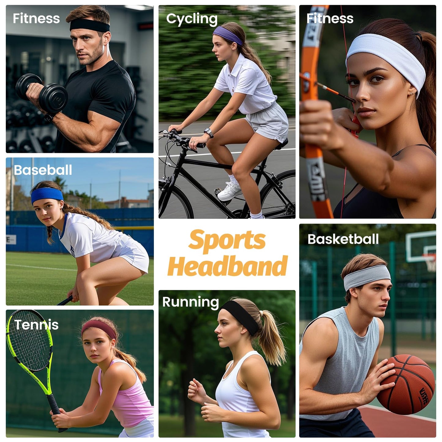 Headbands for Women - 6 Pack Wide Elastic Hairbands | Ultra-Soft Moisture Wicking Sports Headband | Non-Slip Accessories Bands for Fashion (Dark Purple Dark Gray White Red Navy Black)