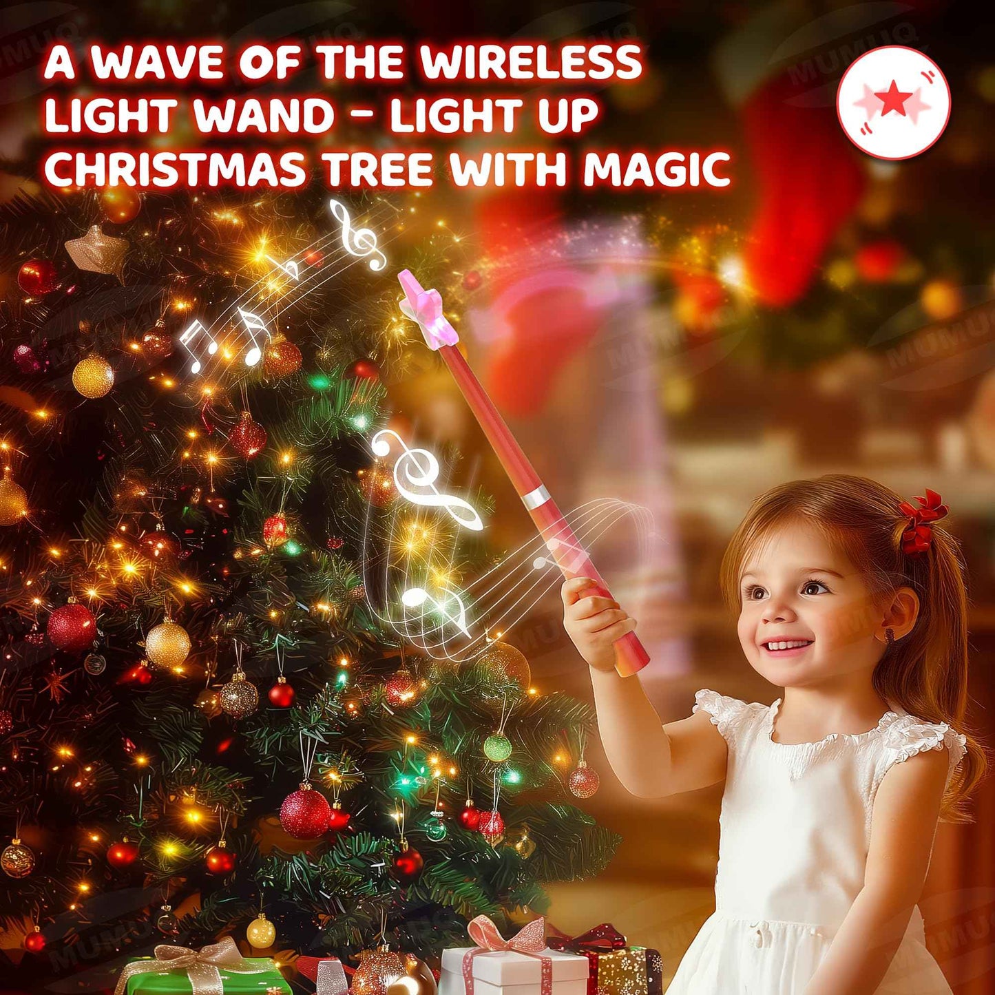 Magic Christmas Light Wand Wireless Magic Remote Wand Switch Kit with Music Surpised for Kids Remote Control Outlet Switch for Christmas Tree Lights Decor String Lights Indoor/Outdoor, Red