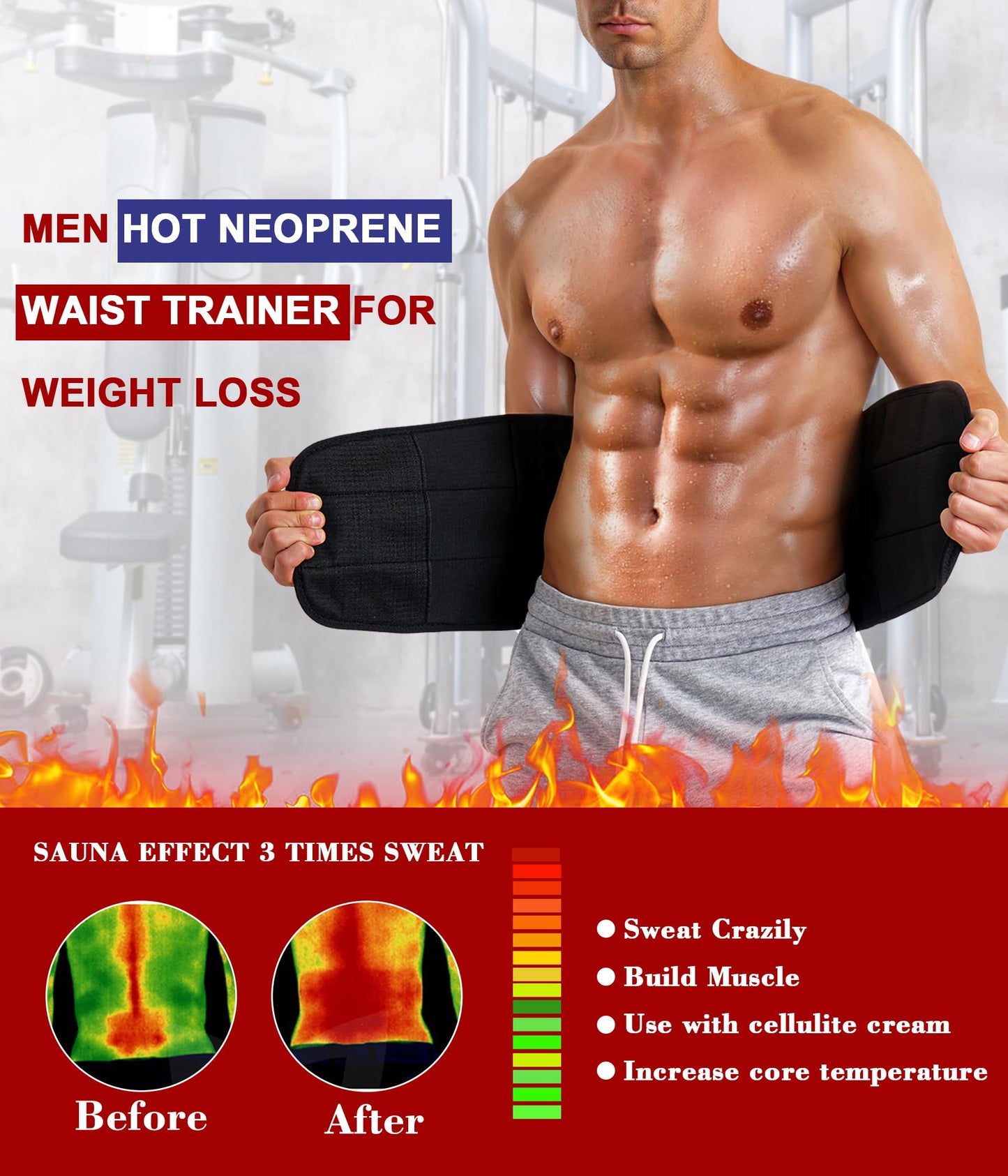 MOLUTAN Men Waist Trainer Trimmer for Tummy Control Compression Shapewear Body Shaper Sweat Belt X-Large Black