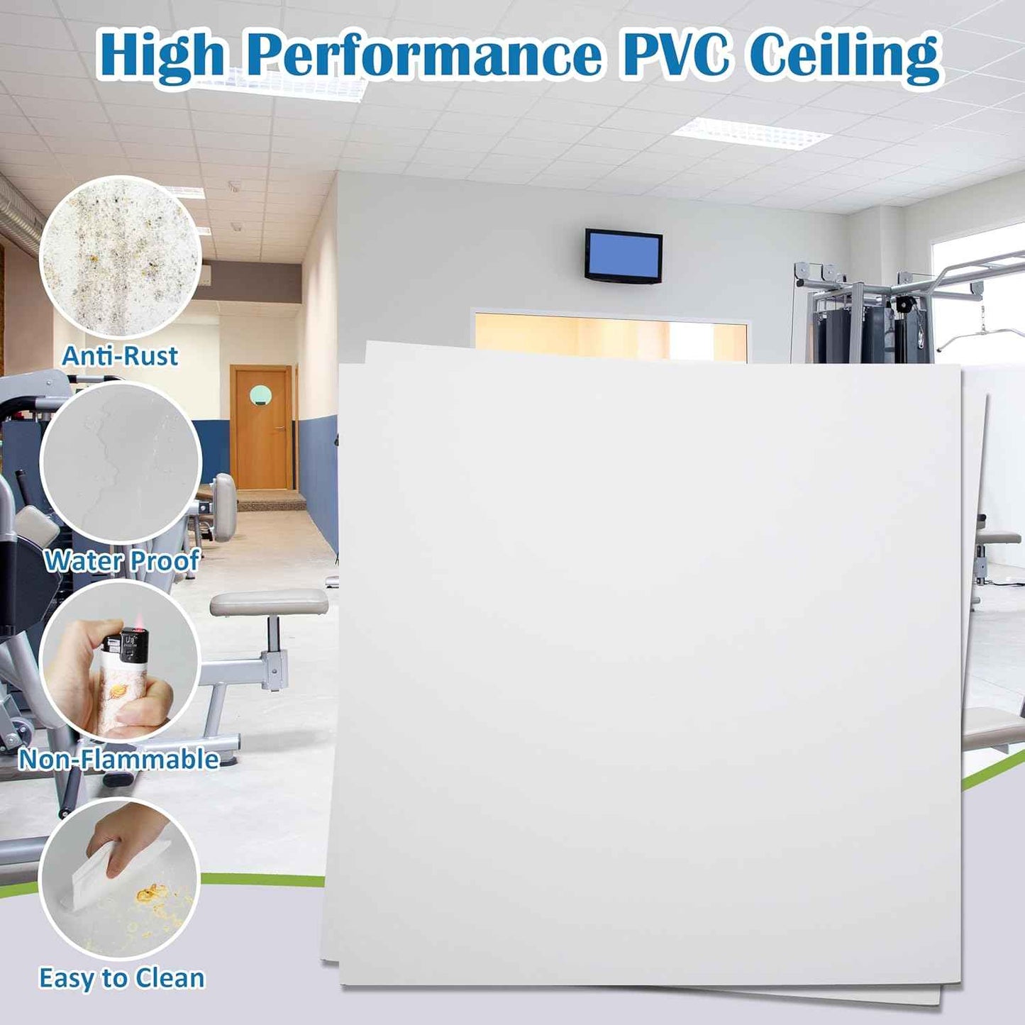 12-Pack Waterproof White Drop Ceiling Tiles 2ft x 2ft - Fire-Rated PVC Panels
