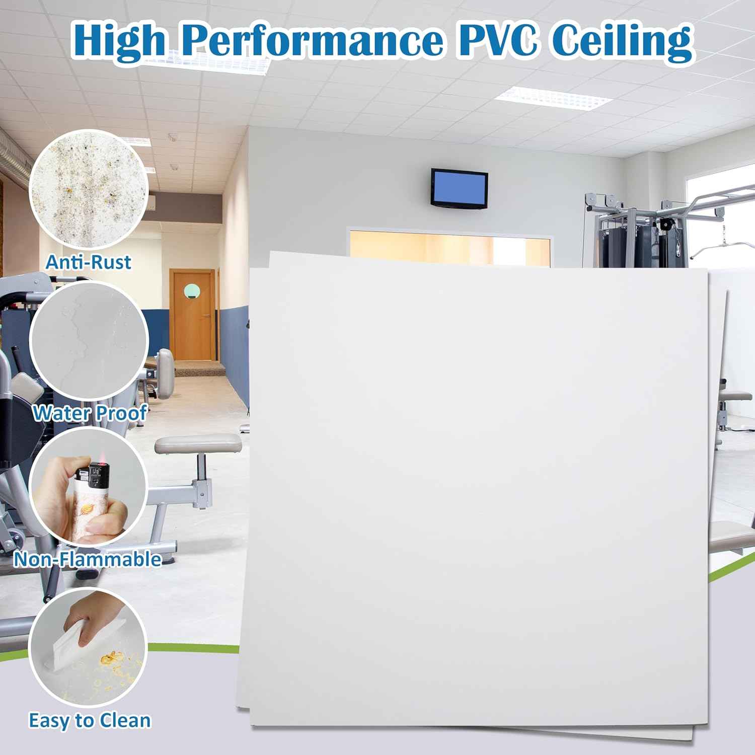 12-Pack Waterproof White Drop Ceiling Tiles 2ft x 2ft - Fire-Rated PVC Panels