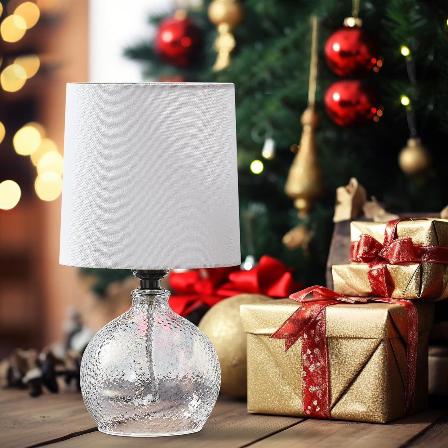 Boho Table Lamps Set of 2 - 13.5" Rustic Ceramic Bedside Lamps for Bedroom & Living Room