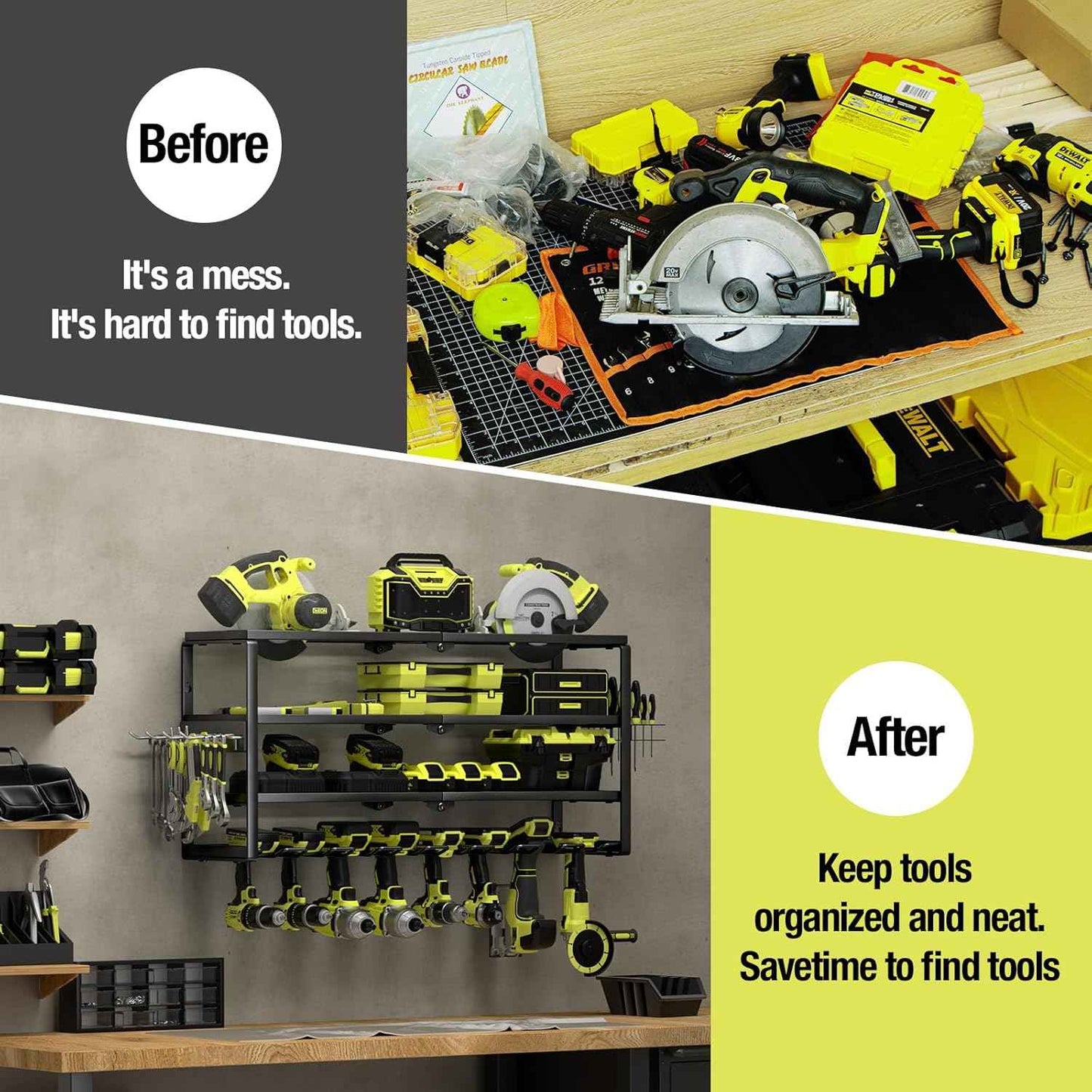 32-Inch Wall-Mounted Power Tool Organizer with Charging Station & 8 Slots for Garage
