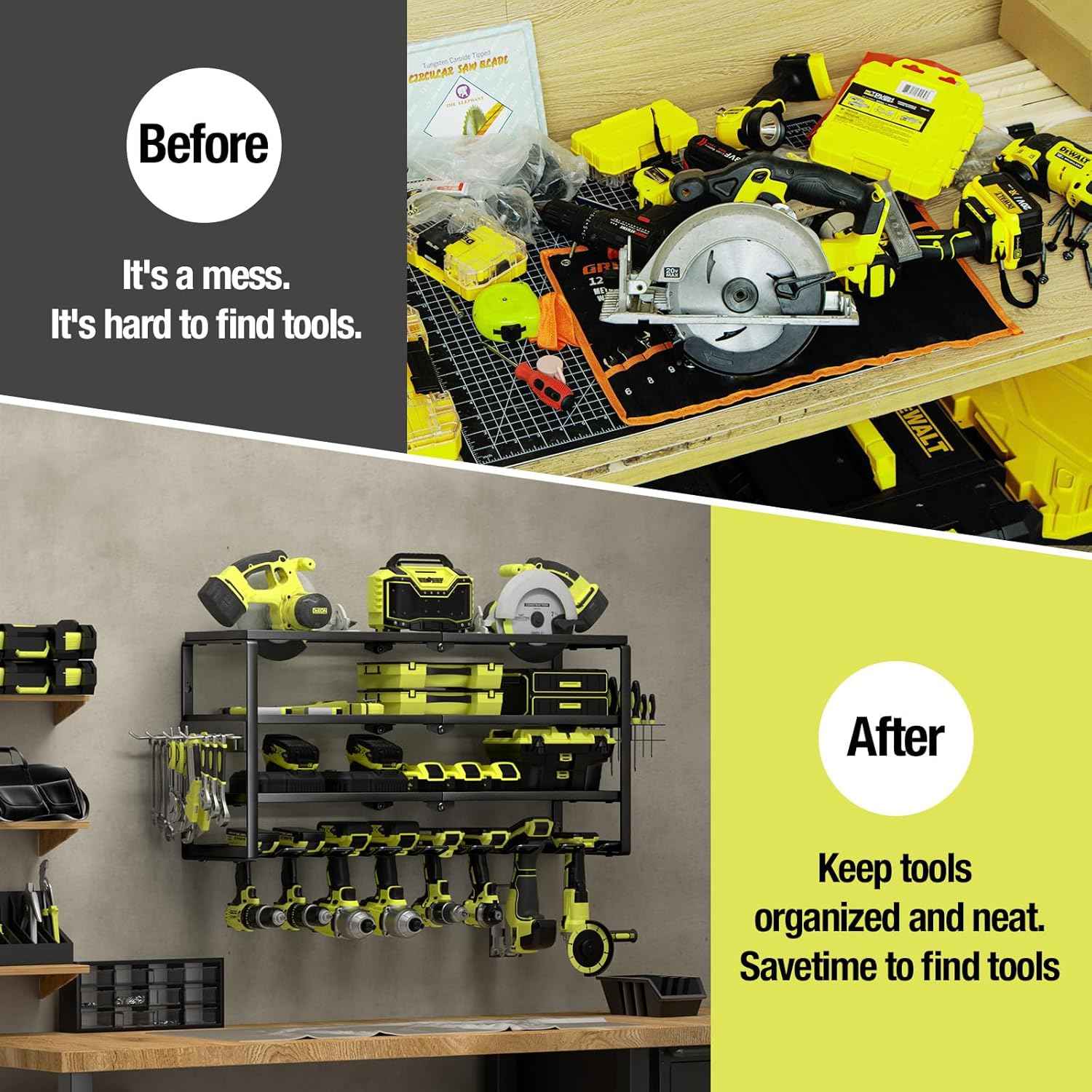 32-Inch Wall-Mounted Power Tool Organizer with Charging Station & 8 Slots for Garage