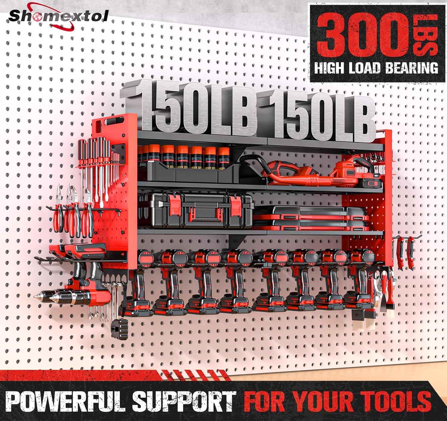 Heavy Duty Wall Mount Power Tool Organizer with Charging Station & 10 Drill Holders