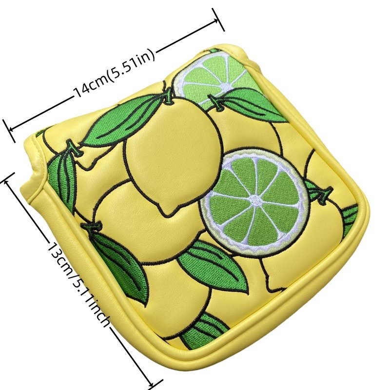 Putter Cover Magnetic Square Mallet Putter Head Cover Yellow Lemon Golf Headcover, Great Golf Gifts for Men or Women Golfer, PU Leather Golf Club Protective Cover Case