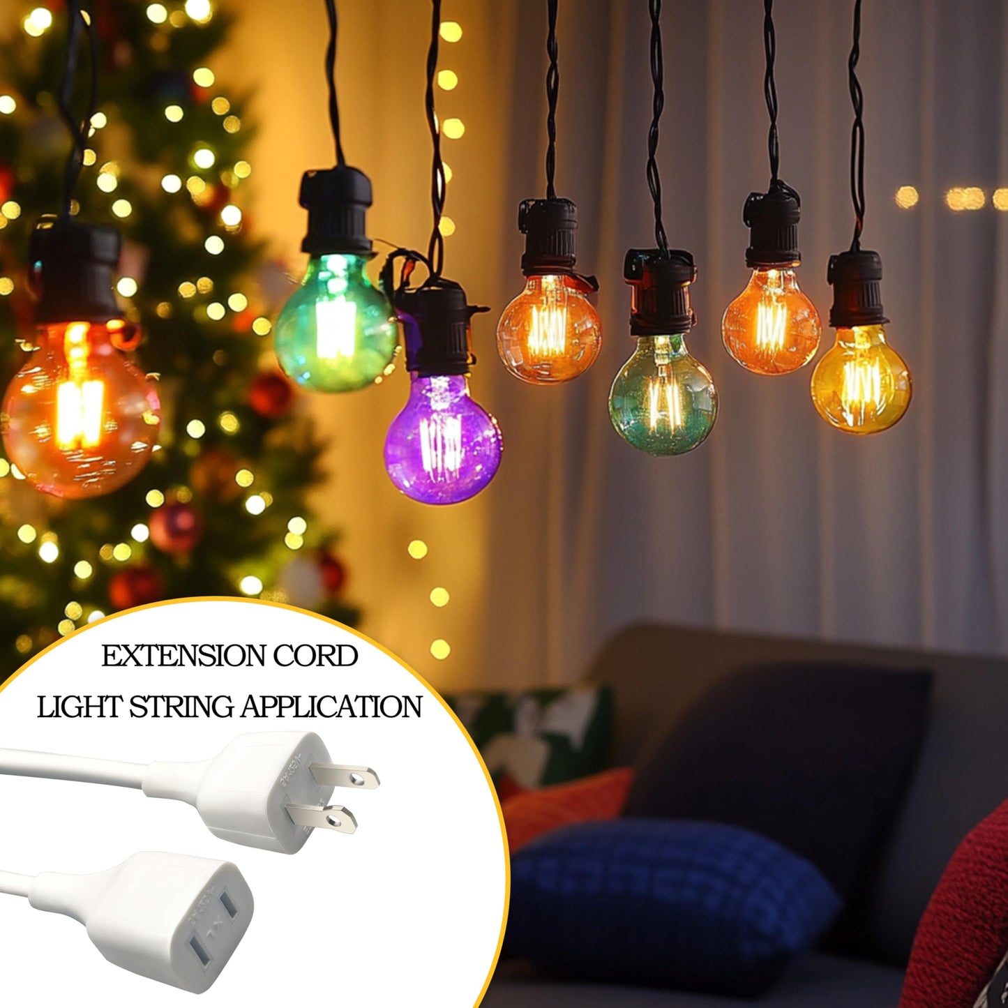 Polarity White Extension Cord 15FT 625W Extension Cords Thin Two Prong for Indoor Use Power Strip Outside Cables with Single Plug Ideal for Christmas Lights, Lamps, Cameras, Small Appliances (1 Pack)