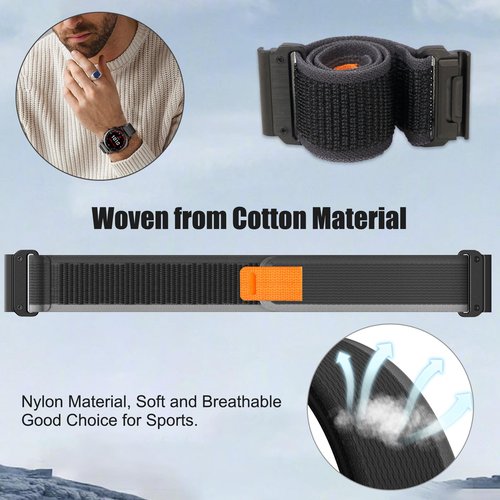 ANCOOL for Garmin Fenix 7/Fenix 6/Fenix 5 Band 22mm Quickfit Nylon Watch Bands Replacement for Fenix 7 Pro/Fenix 6 Pro/Fenix 5 Plus/Forerunner 935/945/955/Instinct 2(Black/Grey)