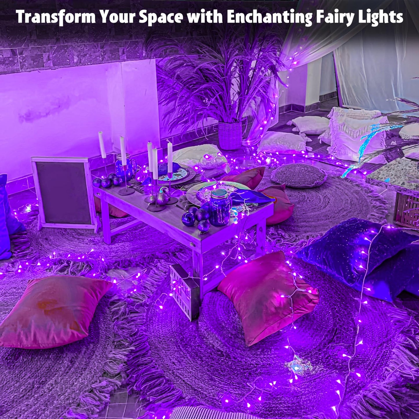 cshare String Lights Outdoor Waterproof 9.8ft 30 LED, Purple Fairy Lights Battery Operated with Timer Clear Wire for Indoor & Outdoor Christmas Halloween Decorations Garland Party Garden 2 Packs