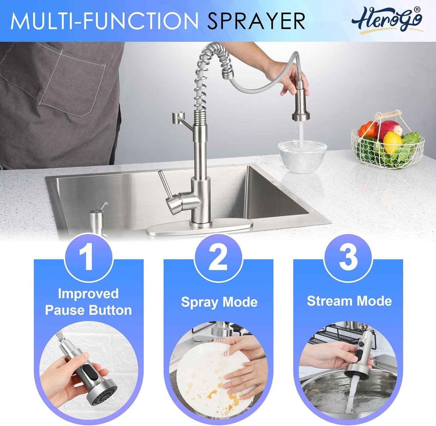 Touchless Kitchen Faucet with Soap Dispenser & Pull Down Sprayer - Commercial Grade Brushed Nickel
