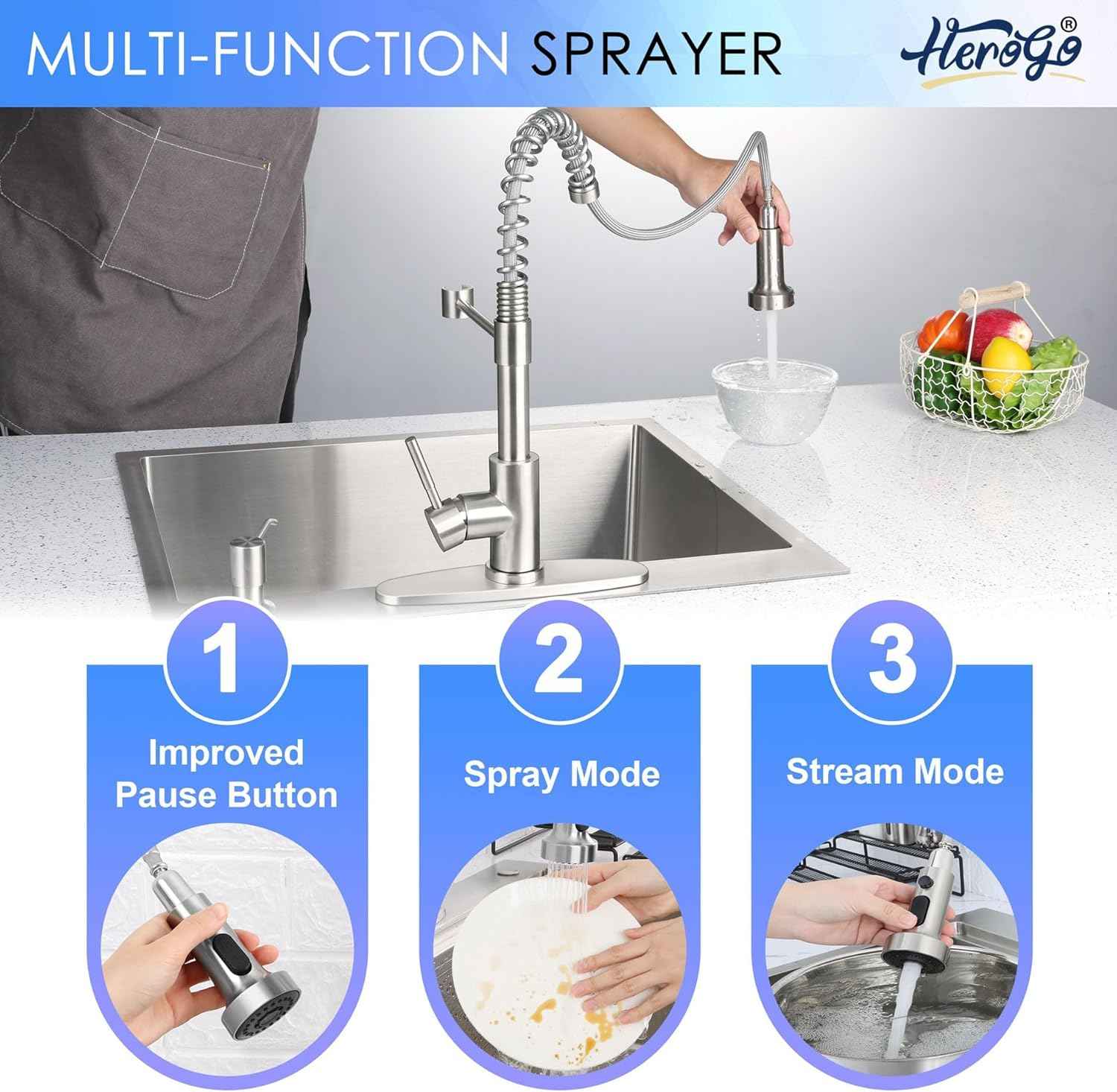 Touchless Kitchen Faucet with Soap Dispenser & Pull Down Sprayer - Commercial Grade Brushed Nickel