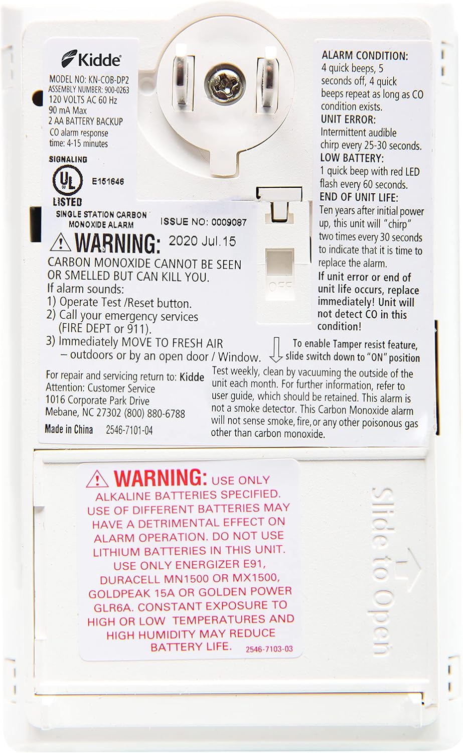 Kidde Plug-In Carbon Monoxide Detector with Battery Backup & Test-Hush Button