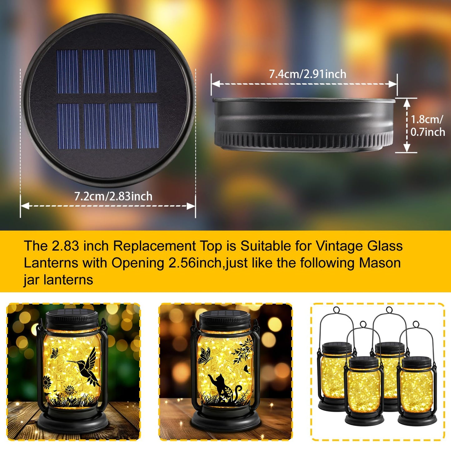 2 Pack Solar Light Replacement Top, Replacement Solar Light Parts for Mason Jar Lantern,Outdoor Decorative Waterproof Table Fairy Lights for Patio Yard Lawn Tree