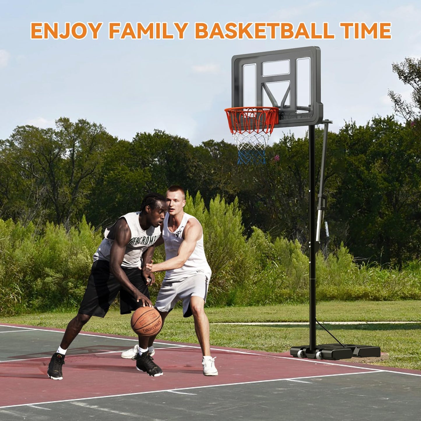 GORISE Basketball Hoop Outdoor, 7.7-10ft Height Adjustable, Portable Basketball Hoop & Goal with Fillable Base & 2 Wheels, 44"×30" Backboard for Backyard/Driveway/Indoor, Large