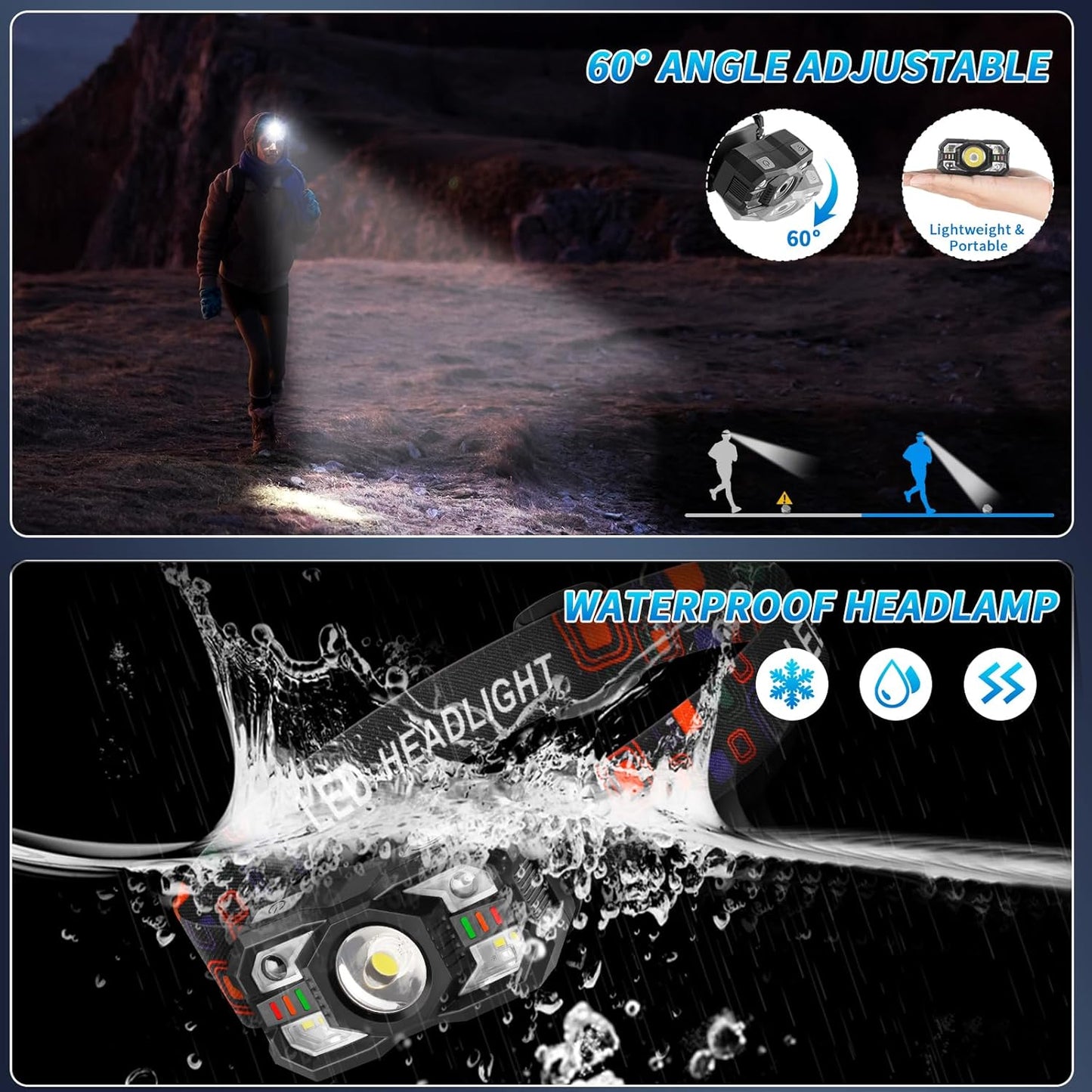 Staaricc Rechargeable LED Headlamp - Motion Sensor & Red Light | 2-Pack for Running, Camping, Hunting